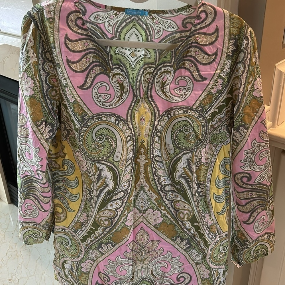 J Mclaughlin Boho Paisley Cotton Tunic Size 10 - image 2